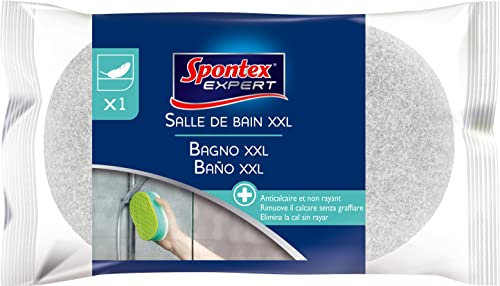 SPONTEX EXPERT – Eponge Salle de Bain – Taille XXL – Nettoie et Fait Briller – Cellulose – Ultra Absorbante – 1 Eponge XXL Gris/Vert