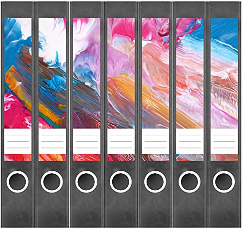 Etiketten für Ordner | Kunst Farben Modern | 7 Aufkleber für schmale Ordnerrücken | Selbstklebende Design Ordneretiketten Rückenschilder