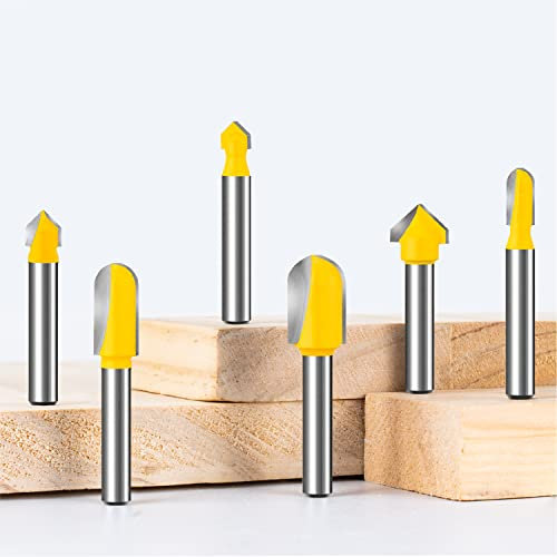 Fräser-Set, 6-teilig, 0,64 cm (1/4 Zoll), Hartmetall, 90 Grad, V-Nut und Rundnase, Nutfräser-Set, 6 Stück