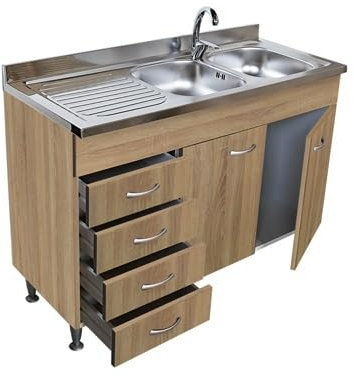 Arredobagno e Cucine Mobile per Cucina sottolavello componibile 120cm, Due sportelli e lavello Inox