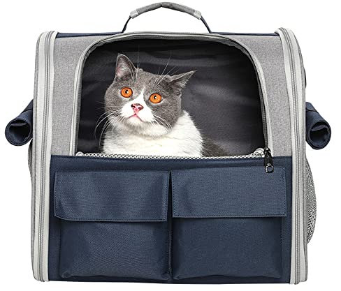 Transporttasche für Haustiere Katzen Hunde 10kg, Tragbare Rucksack Großer Geräumig 4 Eintritt Top Öffnung 3 Taschen, Haustiertasche Atmungsaktiv Faltbar für Reisen Airline Genehmigt