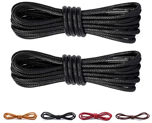 CCSOFTIME 2 Pares Cordones Redondos Encerados,Largos Cordones Negros para Zapatos de Vestir Traje Oxford Botas,Cordoneras para Botines de Hombre Mujer Niños Adultos,Cordones Zapatos Vestir 110cm