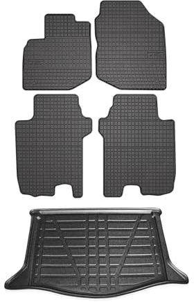 OMAC Fußmatten & Kofferraumwanne Set kompatibel mit Honda Jazz 2008-2015 Gummi TPE Schwarz 5X