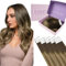 Fshine Invisible Tape in Extensions Echthaar 45cm Balayage Mittelbraun mit Goldblond Haarverlängerung Echthaar Extensions Tape 50g 20 Stücke Farbe 2 3 27