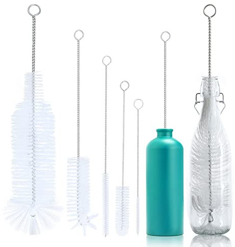 Flaschenbürste speziell für die Reinigung aller Arten von schmalhalsigen Weinflaschen, Bierflaschen, Soda-Flaschen, Sprühflaschen, Bechern, großen Volumen-Zylindern (weiß/5-34 oz/5 Stück)