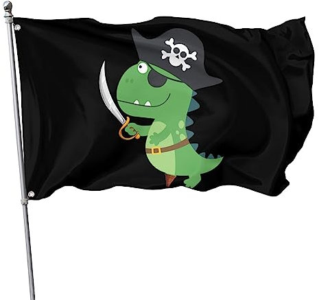 Flagge mit Piraten-Dinosaurier-Motiv für drinnen und draußen, mit Öse, für Garten, Hof, Banner, Dekoration, 90 x 152 cm