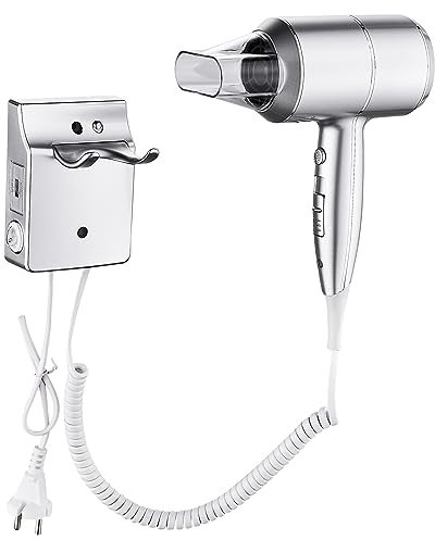 QL Sèche-cheveux Mural Ionique avec Support,2000W,pour Hôtel Home,Argent