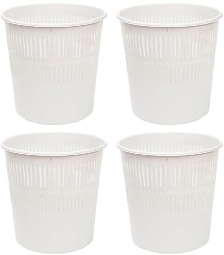 Acan Tradineur - Pack de 4 Papeleras de plástico con Rejilla - Cubo para Basura - Ligera y Resistente - Fabricada en España - Ø 27,5 x 28 cm - Color Blanco
