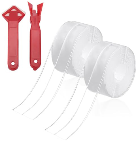 DERJDISF Nastro Sigillante Impermeabile- 2 Rotoli Nastro Autoagglomerante per Calafataggio con Strumenti, Nastro Trasparente Perfetto per Cucina, Bagno, Vasca da Bagno,Parete e Pavimento (126 x 1,5'')