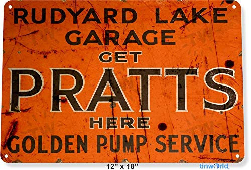 Pratts Pump Service Oil Gas Pump Metal Parts Auto Shop Garage Metal Tin Sign 8x12 Inches
