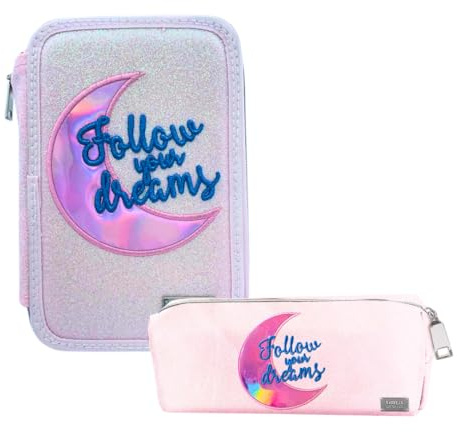 Coriex Astuccio 3 zip interno a marchio Glitterato Segui i Tuoi Sogni + Astuccio bauletto