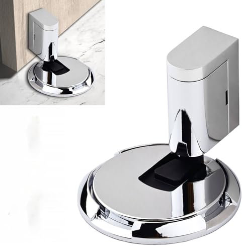 Upgraded Magnetic Door Stopper, Adjustable Punch-Free Silent Floor Doorstop for Various Door Types, Perfect for Yard, Living Room, Bedroom, Kitchen, Bathroom (Bright Silver)