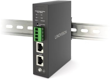 LINOVISION Industrial Gigabit 90W PoE ++ Splitter con IEEE802.3bt PoE y DC 5/9/12/24V de Salida, Montaje en Carril DIN, IEEE802.3bt PoE a PoE y Fuente de alimentación de CC para cámaras PTZ