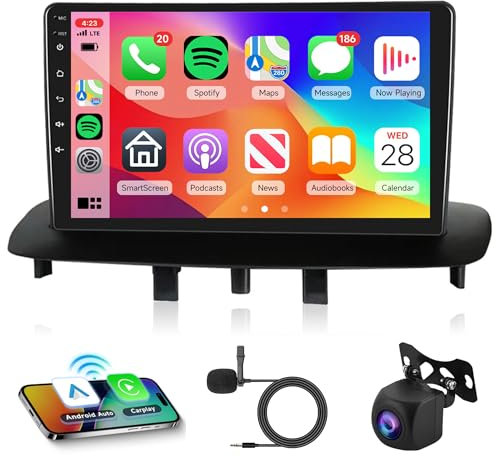 1G+32G Wireless Carplay Android 13 Autoradio 2 Din für Renault Megane 3 2009-2014 9 Zoll Autoradio mit Wireless Android Auto Navi GPS WiFi Mirror Link Bluetooth FM/RDS Radio HiFi SWC Rückfahrkamera