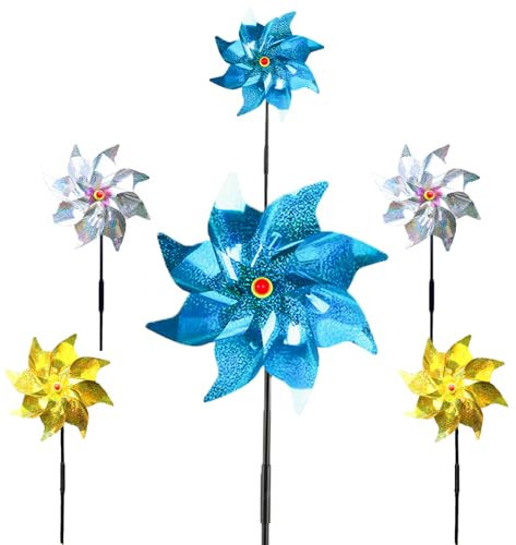 dellyy 6 Pcs Molinillo de Viento Ahuyenta Pajaros, Molino de Viento,Molino de Viento para Jardín, Molino de Viento Reflectante para Jardín, Jardín, Patio, Balcón, Decoración (6 monocromos)