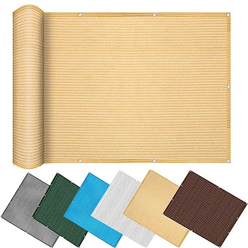 Toldo rectangular de polietileno de alta densidad de 3,5 x 9 m, transpirable, para terraza, balcón, piscina y jardín, color amarillo arena, incluye 4 cuerdas