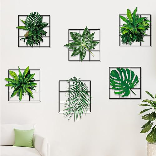 Prmape 6 Stück Wandtattoo Grünen Pflanzen Simulation Hängende Pflanzen Wandsticker 3D Grünen Pflanzen Wandaufkleber Immergrüne Blätter Pflanzen Wandaufkleber Schlafzimmer Wohnzimmer Büro Wanddeko