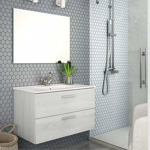 Aquore Mueble de Baño Suspendido con 2 Cajones, Mallorca, Incluye Lavabo Cerámico | Conjunto de Baño Mallorca Suspendido (Hibernian, 80 x 45 x 48 cm)