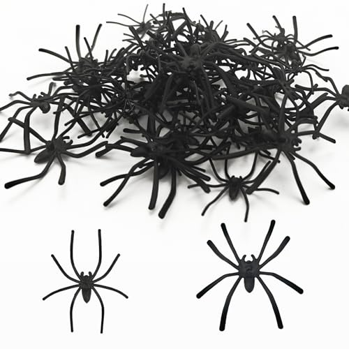 Affivia 2 Größen Plastik Spinnen Halloween Deko 3,5-5cm, 50 Stück Spinne Deko, Plastikspinne Klein, Grusel Plastikspinnen Halloween Streudeko Tischdeko, Scherzartikel Fake Spinnen für Helloween Party