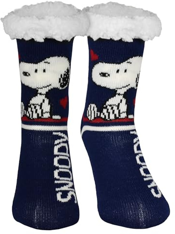 United Labels The Peanuts Snoopy Hüttensocken - Haussocken für Damen Kuschelsocken Flauschige Wintersocken warme Frauen Socken Blau