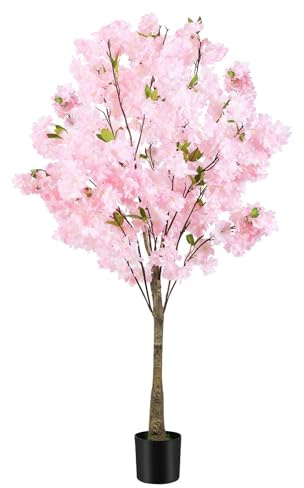 4FT Artificial Cherry Blossom Tree, Faux Silk Plant in Pot for Home, Office, Wedding, Garden, Party, and Hotel Decorations (Pink, 4FT)