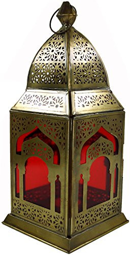GURU SHOP Orientalische Metall/Glas Laterne in Marrokanischem Design, Windlicht, Rot, Farbe: Rot, 30x13x13 cm, Orientalische Laternen