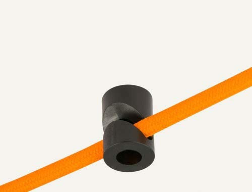 Decentratore a V, Gancio da Soffitto o Parete. Colori: Bianco,Nero e Trasparente; Per cavo elettrico in tessuto/tessile. Made in Italy (Nero)