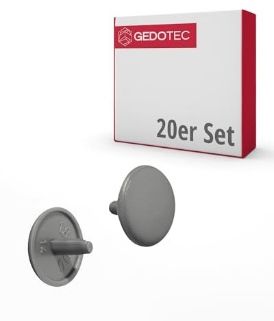 Gedotec Möbel-Abdeckkappen rund | 20 STK Schrauben-Kappen für Kopfloch-Bohrung PZ2 | H1115 | Abdeckungen Ø 12 x 2,5 mm | Verschluss-Stopfen Kunststoff staUbgrau | Endkappen für Bohrlöcher