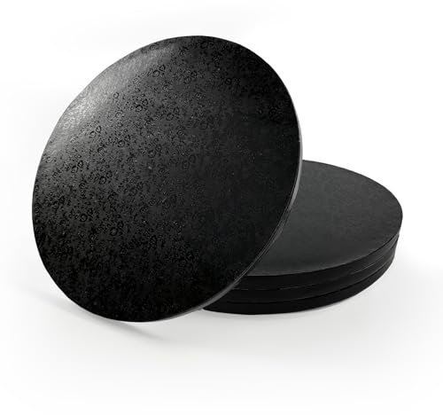 Miss Bakery's House® Cake Drum - 12 mm - Ø 34cm - Noir - 4 pièces - Plateau de gâteau épais - Stable - recouvert d'un Film - Transporter sûr des gâteaux - Couches de Pile