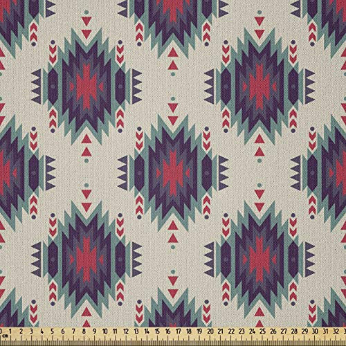 ABAKUHAUS Ikat Stoff als Meterware, Peruanische Mexikanische Traditionelle, Microfaser Multi Zweck Dekostoff für Kunsthandwerke, 3M (230x300cm), Beige Rot