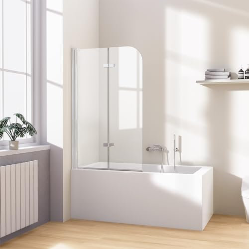 Heilmetz Duschwand für Badewanne 110x140 cm 2-teilig Faltbar Badewannenaufsatz Duschabtrennung Badewanne Faltwand Duschtrennwand 6mm Nano ESG Sicherheitsglas