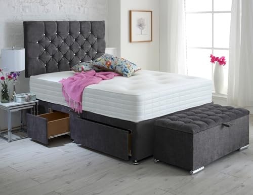 ComfoRest - Elegant 5FT King Size Bed with Mattress | Ottoman Storage Box and Practical Design | Stylish Frame with 2 Drawers for Modern Bedrooms (Slate Grey Naples)
