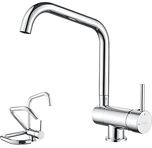Ibergrif M22106 - Mitigeur Cuisine Rabattable, Robinet Évier Pivotant à 360°, Mitigeur d'évier de Cuisine devant fenêtre, Chrome, Argenté