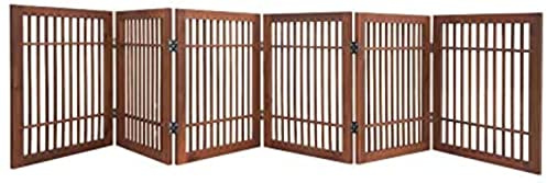 Urnporium Freestanding Wooden Dog Gate Foldable Indoor Pet Gate No Drill Expandable Barrier for Doorways Stairs Hallways Portable Wood Fence for Small Dogs & Puppies (Brown Pet Gate, 6 Panel 24 Tall)