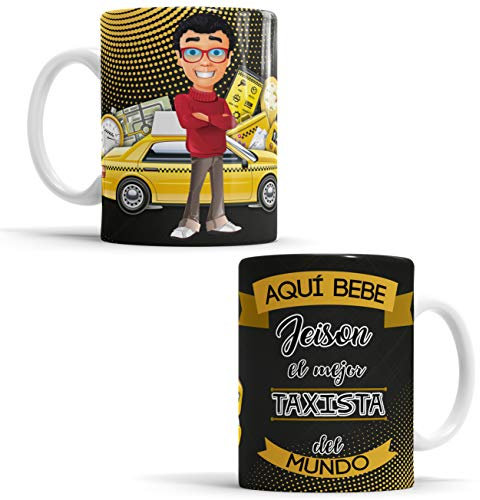 Taza Aquí Bebe El Mejor Taxista del Mundo/Taza aqui Bebe un Super Taxista/Taza Personalizada con Nombre/Taza Regalo Original para Taxista - Taza de cerámica de 350 ML