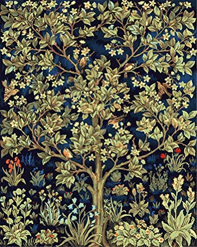 Amiiba Peinture par numéros pour adultes et enfants arbre de vie, fleur d'oiseau arbre heureux - 40 x 50 cm - Peinture acrylique par numéro - Artisanat mural without Frame