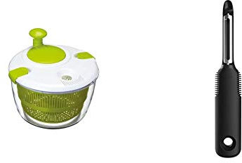 KitchenCraft Deluxe Large Salad Spinner and Dresser, BPA Plastic Free, White/Green & OXO Good Grips Swivel Peeler