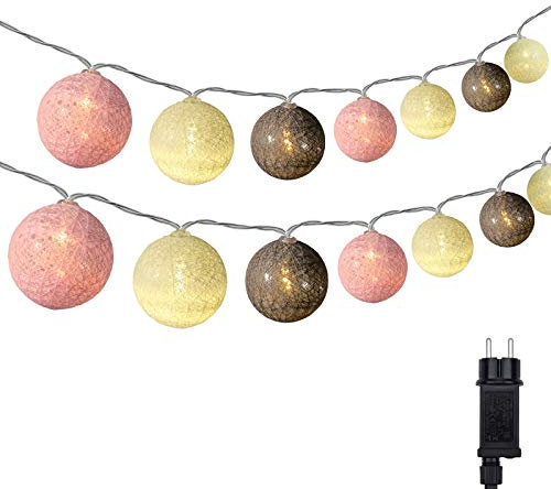 DeepDream Cotton Ball Lichterkette, 5m 20 LED Kugeln Lichterkette Innen Lichterkette Baumwollkugeln Lichterkette mit Stecker für Kinderzimmer, Schlafzimmer, Hochzeit, Party, Festival (Rosa)