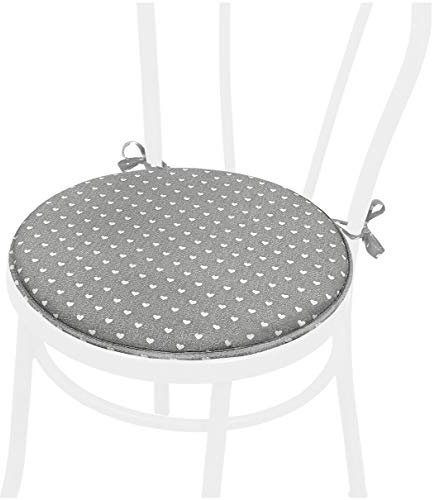 emmevi Stuhlkissen mit Punkten in Herzen, rund, weich, universell, waschbar, Modell DALIA56, Grau, 40 cm Durchmesser, 4 cm Dicke