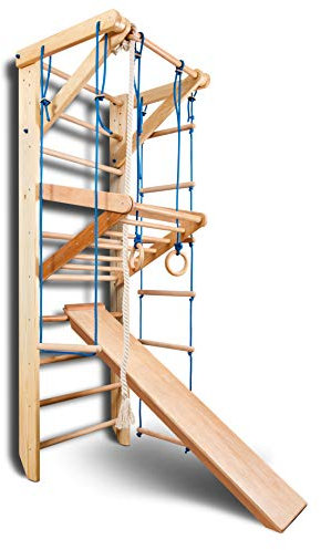 Sport & Spiel Sprossenwand Sport-5-240 Indoor Kletterwand & Turnwand, Klettergerüst aus massivem Buchenholz, Schwedische für Kinder