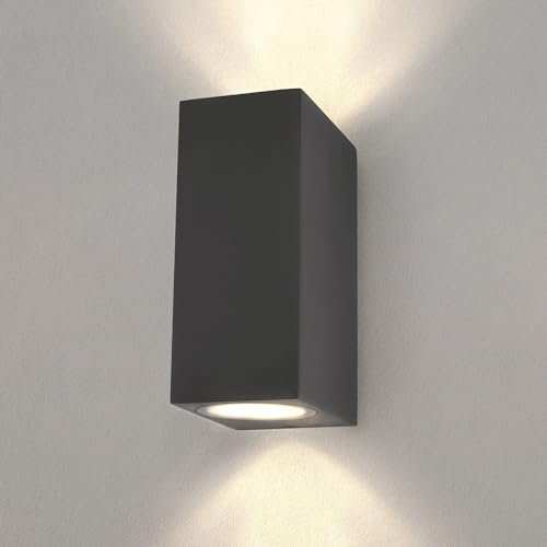 Ledvion - LED Wandlampe Anthrazit & Cube, GU10 Spot, IP54, Up&Down Licht, Außenlampe, Außenbeleuchtung, Gartenbeleuchtung, Fassadenbeleuchtung