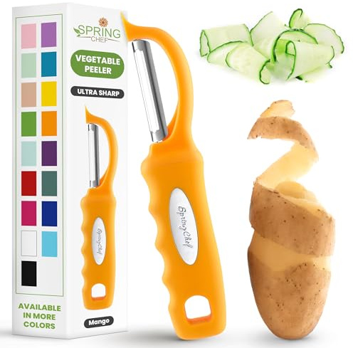 Spring Chef Premium Schwenkbarer Gemüseschäler, weicher Griff und ultrascharfe Edelstahlklingen – perfekter Küchenschäler für Gemüse, Obst, Kartoffeln, Karotten, Apfel – Mango
