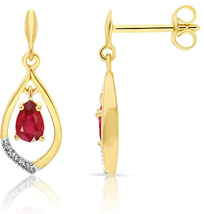 Planetys - Ohrringe Damen Gelbgold 9 Karat (375/1000) Natürlicher Rubin