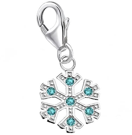 Goldene Hufeisen Schneeflocke Karabiner Charm Anhänger für Bettelarmband aus 925 Sterling Silber mit Zirkonia