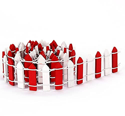 Mini-Holzzaun,3 Stück 90cm Kleiner Holz Zaun Mini Deko Gartenzaun,Bonsai Grenze Dekoration Miniatur Ornament Zaun für Garten Feengarten Modellbau Puppenhaus Terrarium Blumentopf DIY-Dekor,Rot-Weiss