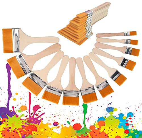 YOUYIKE Breit Flachpinsel Set, 12 Stück Verschiedene Größen Acryl Flachpinsel, Hölzernen Griff Pinsel Künstler Satz für Ölgemälde, Aquarell, Ölgemälde