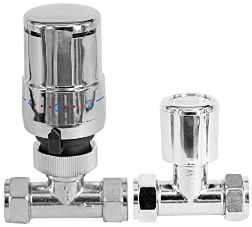 SPARES2GO Gerades Thermostatventil für Heizkörper, Chrom, TRV Lockshield