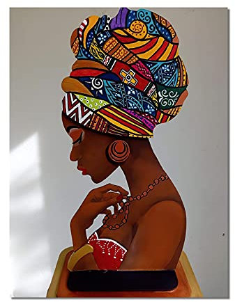 HONGC Impression sur Toile Abstraite Africaine Figure Art Affiches Et Gravures Femme Portrait Toile Peinture Mur Photo pour Salon Décoration De La Maison 30x40cm/11.8 x15.7 avec Cadre
