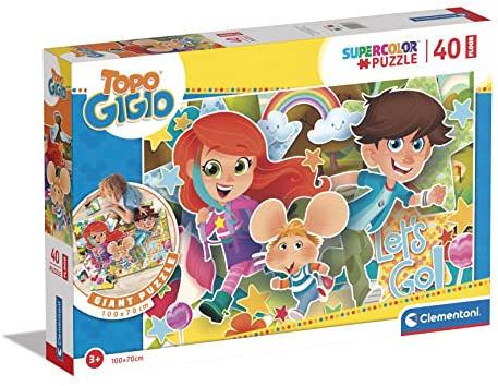 Clementoni 25467 125 cm Topo Supercolor Gigio Maus – 40 Teile – Made in Italy 3 Jahre – Floor Kinder – Boden Cartoon Puzzle – große Steine, Mehrfarbig, Medium