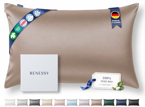 RENESSY Premium Silk Pillowcase 100% Organic Mulberry Silk, 22 Momme, Grade 6A - Oeko-Tex Certified in Germany - Luxury for Hair & Skin, 1 Piece (Standard 50x75 cm, Warm Taupe)